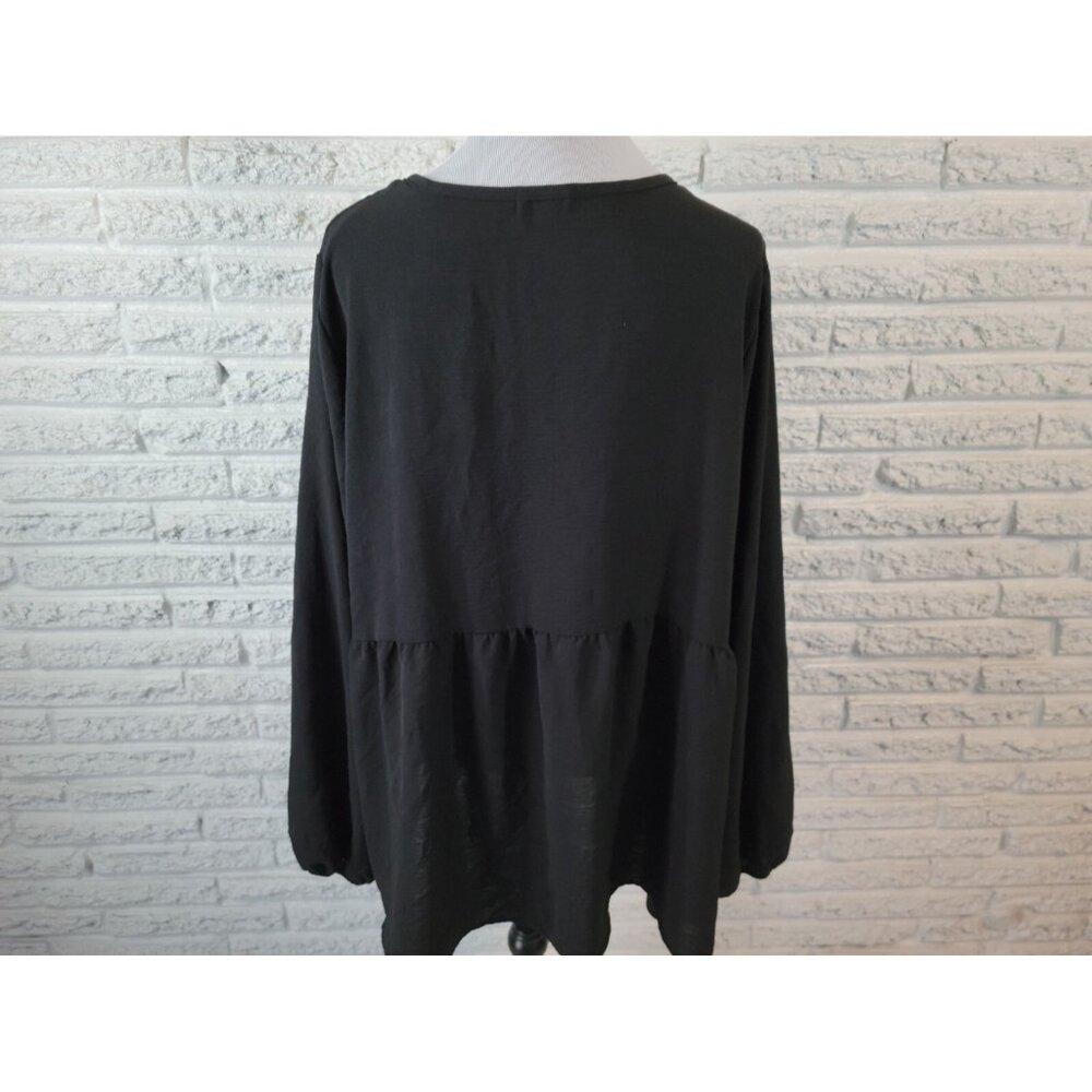 Cotton Bleu Womens Top 2X Plus Long Sleeve Black Keyhole Neck Sheer BLA200E - Picture 5 of 7